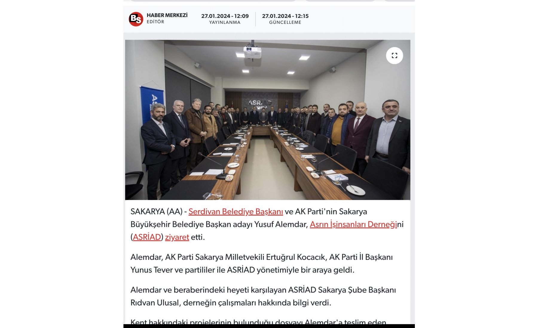 Büyükşehir Belediye Başkan adayı Yusuf Alemdar, ASRİAD Sakarya’yı ziyaret ederek projelerini ve iş dünyasına yönelik planlarını paylaştı.